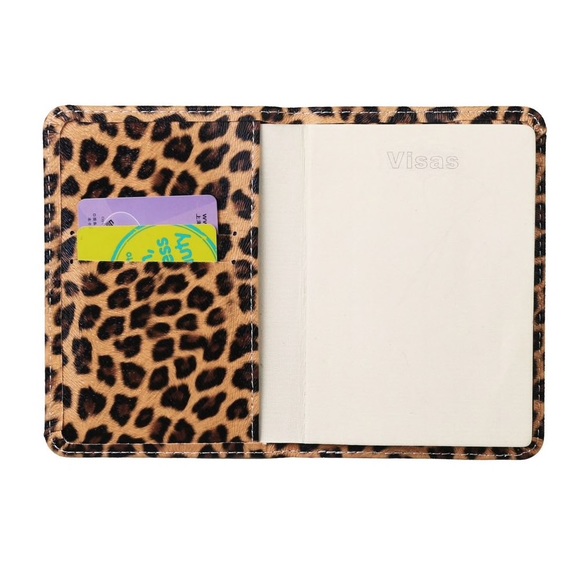 Vegan Leather Leopard Passport Cover Holder Case - Picture 6 of 8